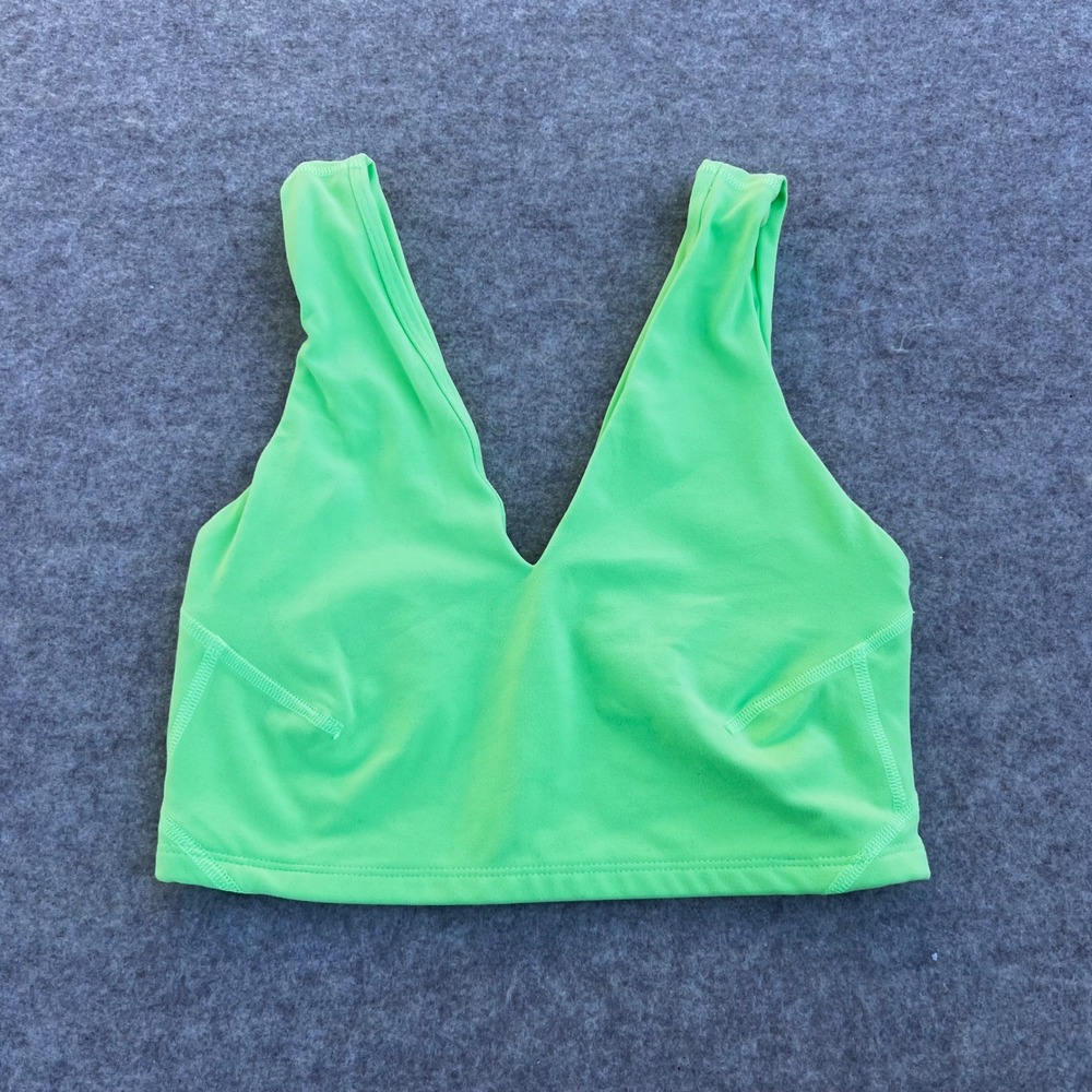 Free People FP Movement V-Neck Sports Bra Womens XS Neon Lime Green Activewear